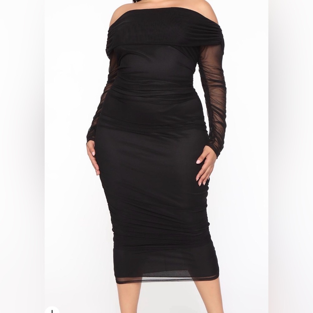 Black Off-Shoulder Midi Dress